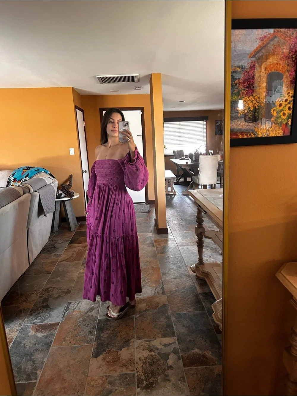 Free People Magenta Purple Off Shoulder Maxi Dress XS Boho